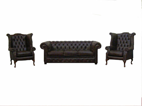 Chesterfield Sofa Couch Set 3 tlg 3 + 2x Ohrensessel Ledersofa