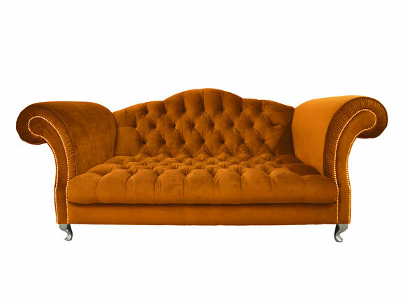 Chesterfield Sofa Polster Klassisch Couchen Sofas Garnitur Orange Velvet SLIII
