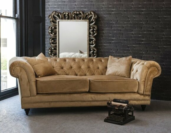 Chesterfield Sofa 3 SITZER Polster Designer Couchen Sofas Beige Garnitur