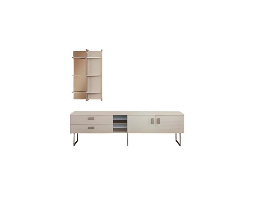 Beige Wohnzimmer Garnitur Holz Sideboard Wandregal Designer Möbel 2tlg