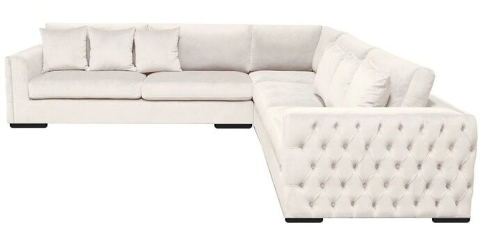 Ecksofa Creme Eckgarnitur Polster Samt Stoff Möbel Design Wohnlandschaft Couch