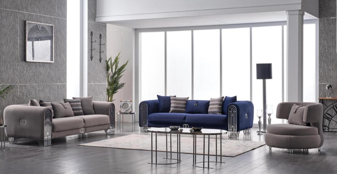 Sofagarnitur Sitzer Luxus Stoff Set 3 tlg Polstersofa Textil Möbel