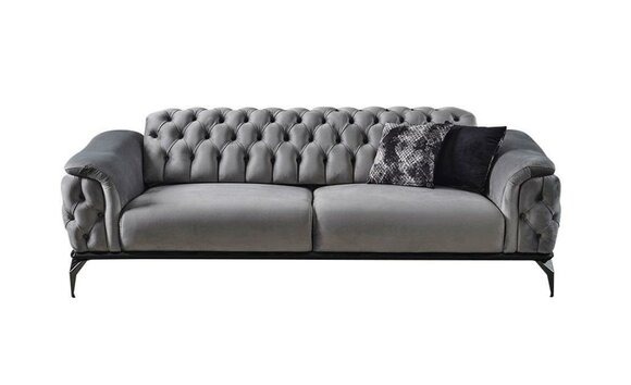 Designer Sofa 3 Sitzer Chesterfield Couch Polster Sofas Design Grau Sitzpolster