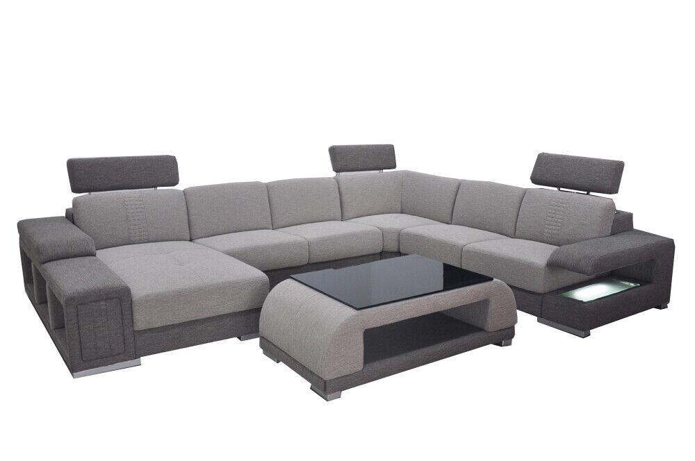 Ecke Stoff Modern XXL Couch Wohnlandschaft Textil Sofa U-Form B2015 Stoff +Tisch