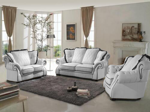 Klassische Couchgarnitur Sofa Polster Sitz Leder Garnitur 3+2+1 Sofas Sofort