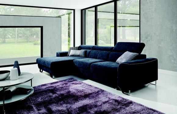 Stoff Sofa Couch Polster Eck Design Garnitur Blaue Wohnlandschaft Textil