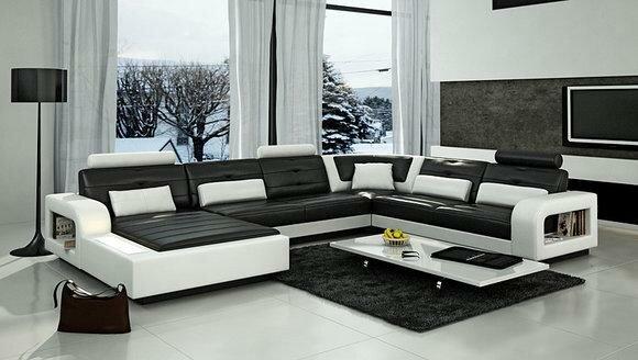 Ledersofa Wohnlandschaft XXL Ledergarnitur Ecksofa H2209