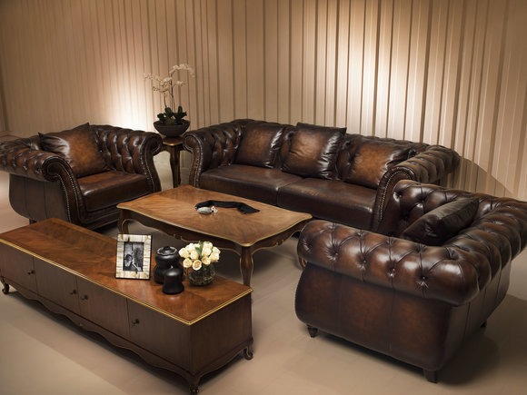 Chesterfield Ledersofa Sofagarnitur Polster Kolonial Antik Couch Sofa55