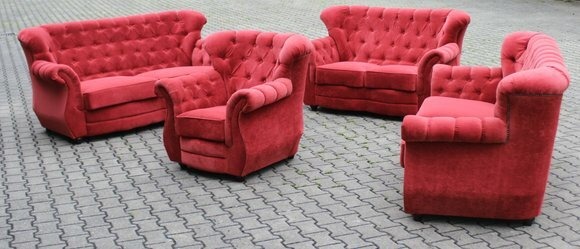 Chesterfield Sofa Couch Polster 3Sitz Textil Stoff Garnitur Hohe