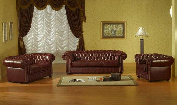 Chesterfield Sofagarnitur Polster Couch Sofa Garnitur Set 3+2+1 Leder