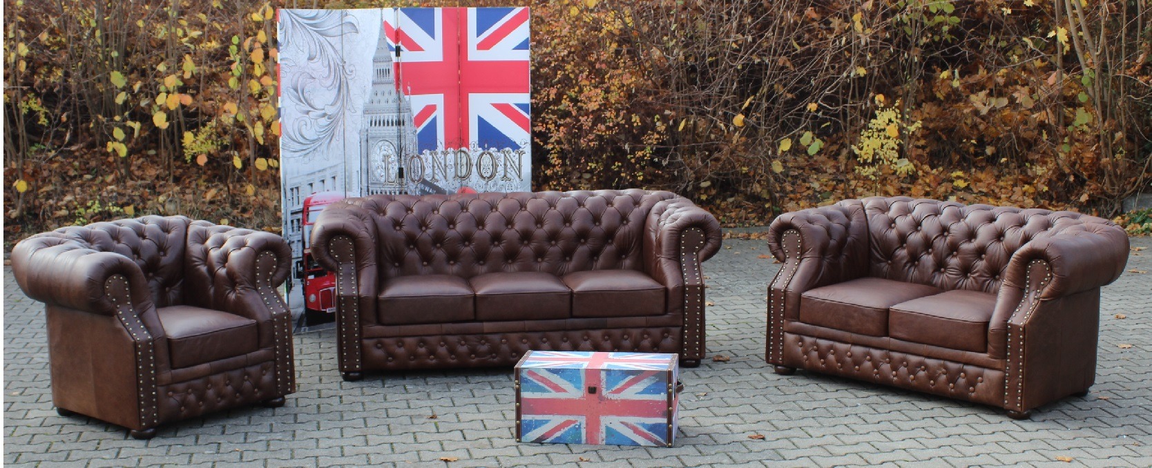 Chesterfield Sofa Sofagarnitur 100% Vollleder Rindsleder Ledersofa Polster