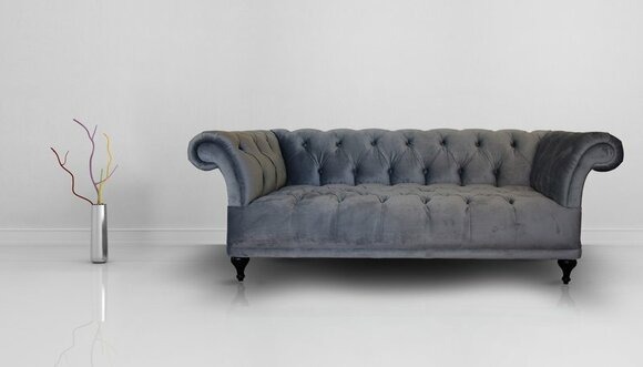 Chesterfield Sofa Polster Designer Couchen Sofas Grau Garnitur Textil Stoff