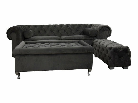 Chesterfield Velvet 3 SITZER Polster Designer Schwarz Couchen Sofas Garnitur