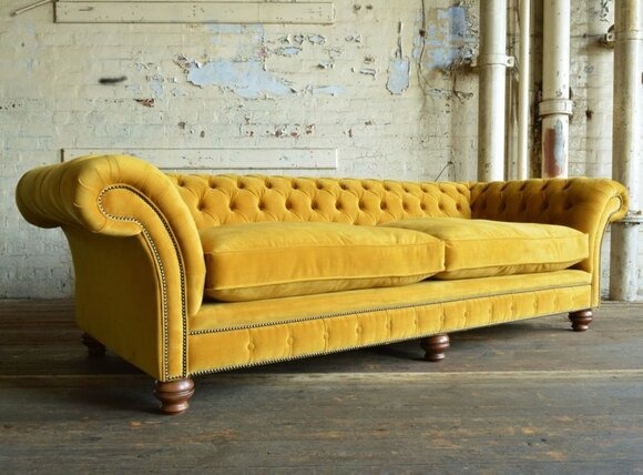 Chesterfield Sofa 3 SITZER Polster Designer Couchen Sofas Gelb Velvet Garnitur