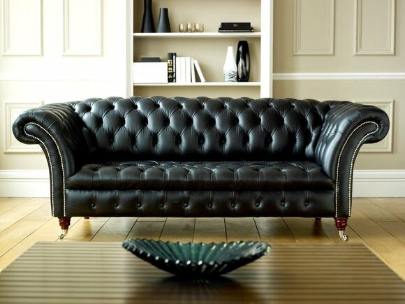 Chesterfield Sofa 3 SITZER Schwarz Polster Designer Couchen Leder Garnitur