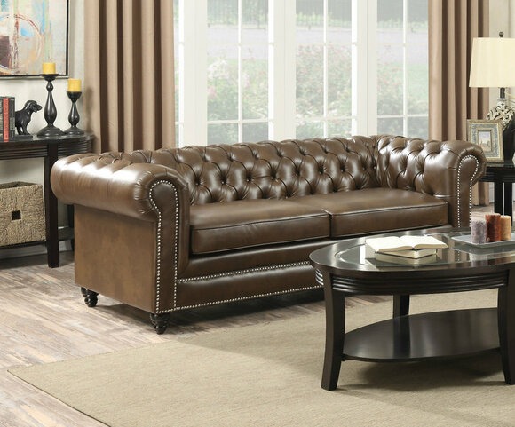 Chesterfield Sofa Braun 3 SITZER Polster Designer Couchen Leder Garnitur