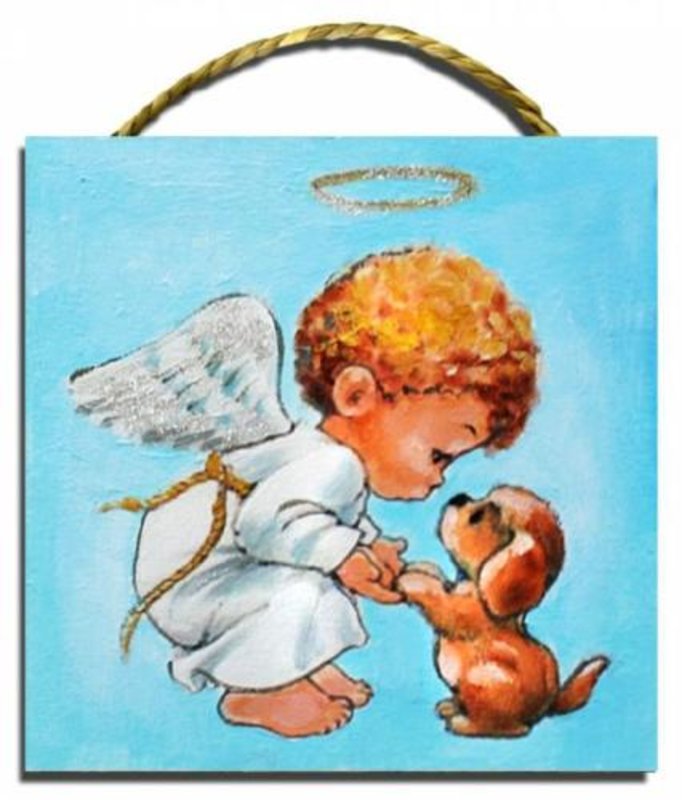 Bild Gemälde Bild Kinder Engel mit Hund Dekorative Kinderzimmer G02120