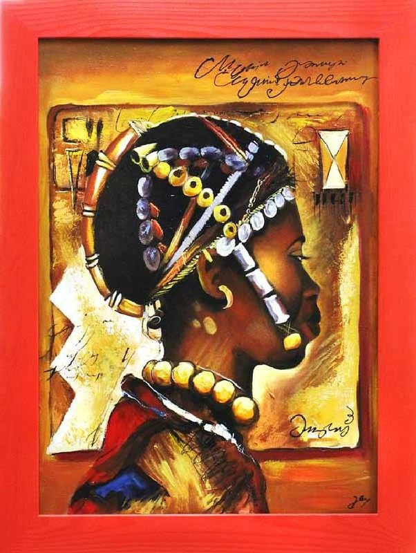 Afrika Echtholz Ölbild Bild Bilder Gemälde Ölgemälde mit Rahmen