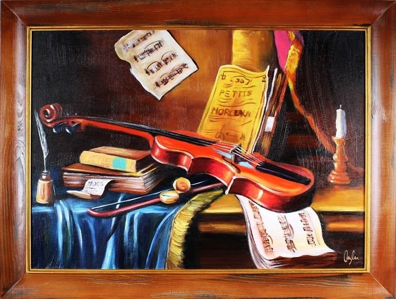 Dekor Geige Violine Gemälde Handarbeit Ölbild Bild Ölbilder Rahmen Bilder
