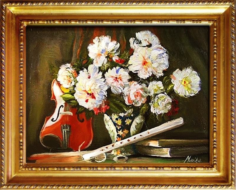 Dekor Gemälde Geige Violine Handarbeit Ölbild Bild Ölbilder Rahmen Bilder