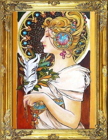 ALFONS MUCHA - ÖLBILD DEKORATIVE BILD ÖLGEMÄLDE WAND GEMÄLDE MIT RAHMEN