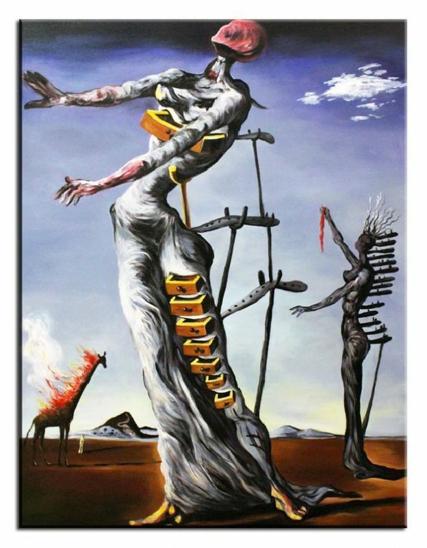 Salvador Dali "Brennende Giraffe" Gemälde Leinwand Ölbild Bild Bilder