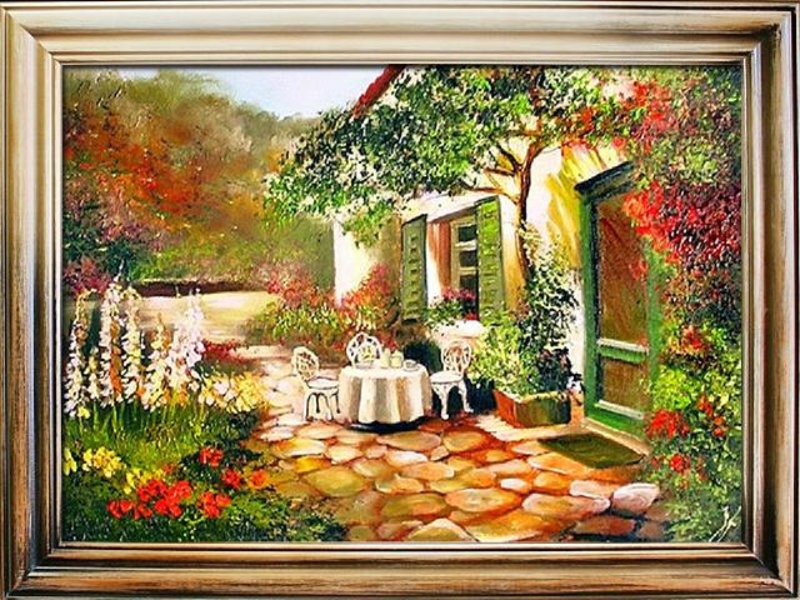 Bilder Ölbild Bild Dekor Gemälde Ölgemälde "Garten" Handarbeit Mit Rahmen