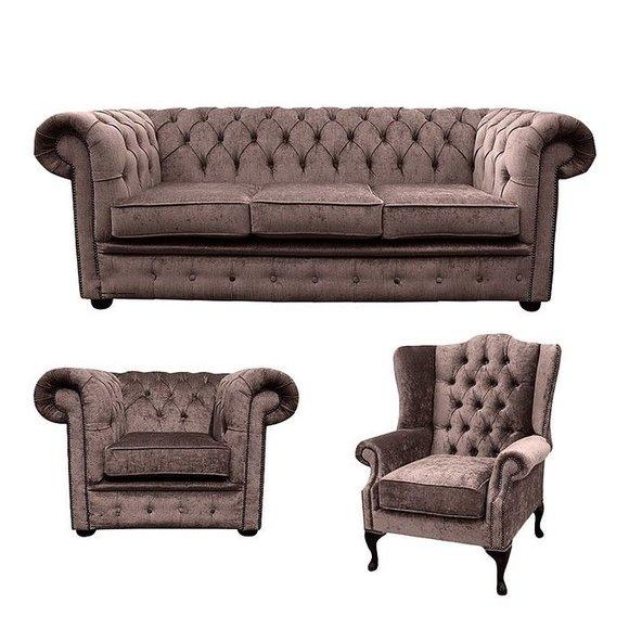 Chesterfield Design Luxus Polster Sofa Couch Sitz Garnitur Leder Textil Set Neu