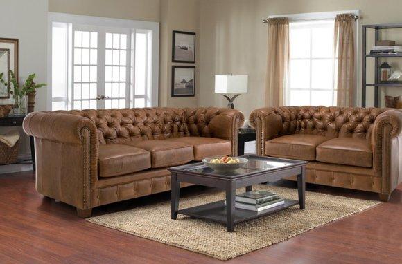 Klassische Chesterfield Sofa Couch Polster Garnitur Ledersofa 3+2 Sitzer