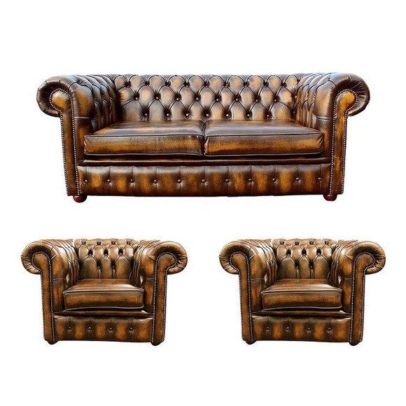 Chesterfield Ledersofa 2+1+1 Textil Couch Stoff Polster Sofa Garnitur