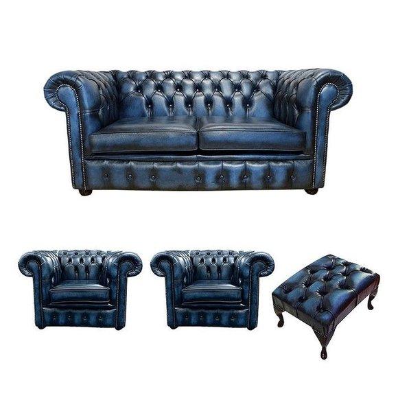 Chesterfield Sofa Couch Polster Sofas Leder Schaffhau 2+1+1Sitzer