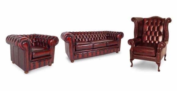 Sofagarnitur Chesterfield Set Leder Textil Stoff Polster Sofa Couch Set