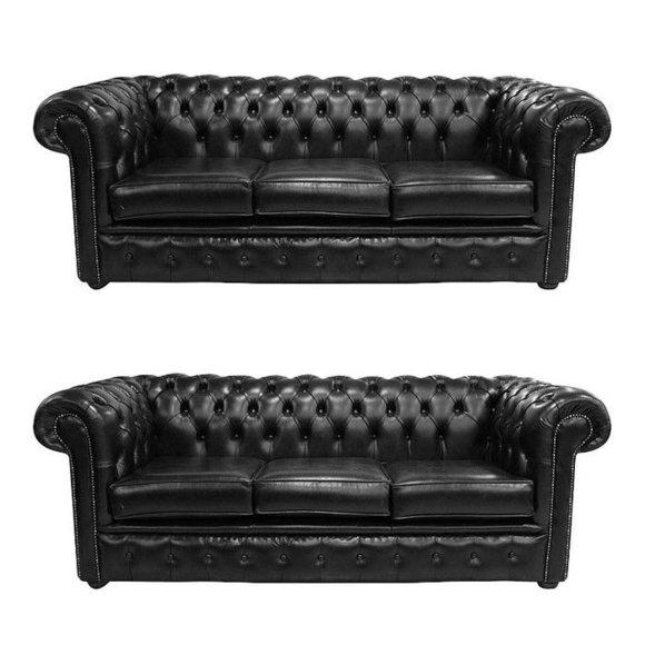 Chesterfield Design Luxus Polster Sofa Couch Sitz Garnitur Leder 3+3