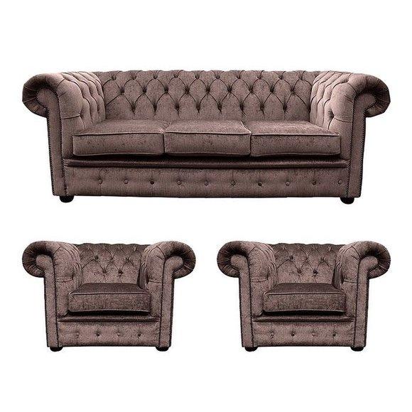 Chesterfield Couch Polster Klassischer Leder Schaffhau 3+1+1 Sitzer