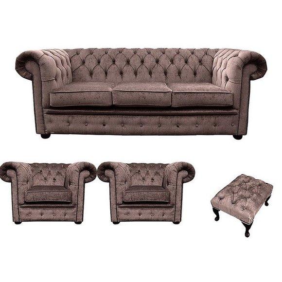 Chesterfield Polster Sofas Klassischer Leder Schaffhau 3+1+1 Sitzer