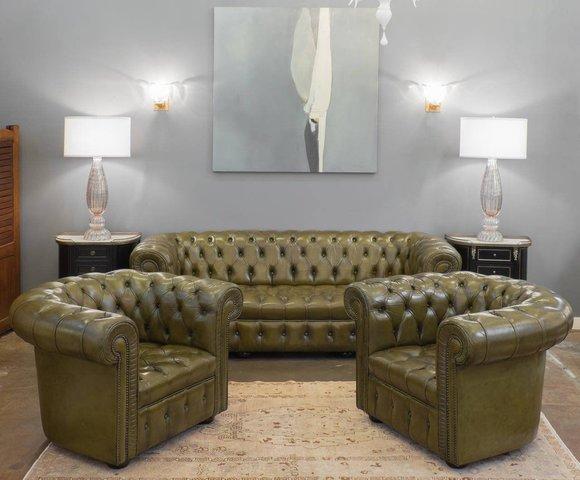 Chesterfield Leder Design Luxus Sofagarnitur Couch Sofa Polster 3+1+1