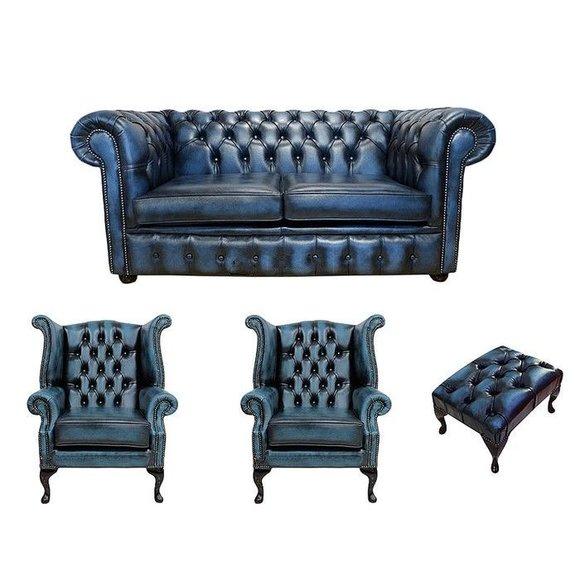 Design Polster Sitzgarnitur Chesterfield Sofa Couch Ohrensessel Hocker