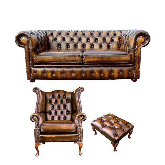 Design Chesterfiel Couch Sofa Garnitur Sofa Set Leder Textil Ohrensessel