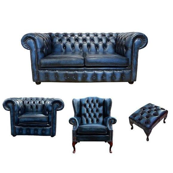 Chesterfield Polster Sofa Textil Sofagarnitur Leder 2+ 1Sitzer