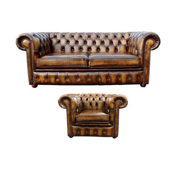 Chesterfield Dekor Sofa Couch Polster Leder Textil Sofagarnitur 2+1 Polster