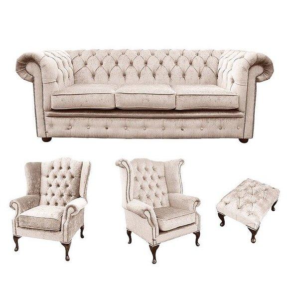 Sofagarnitur Chesterfield Set Polster Couch Sofa Ohrensessel Hocker