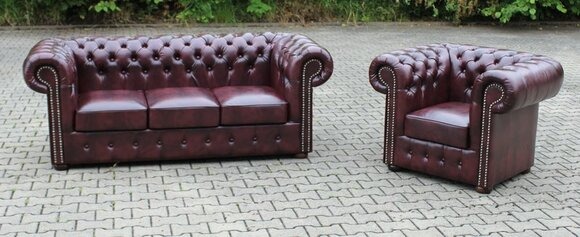 Sofagarnitur 3+1 Chesterfield Sofa Couch Ledersofa Garnitur Englisch