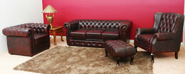 Chesterfield Sofagarnitur 3 + 1 + Ohrensessel + Hocker Leder Couch