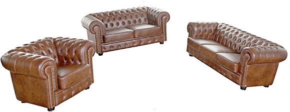 Chesterfield Ledersofa Garnitur 3+2+1 Sitzer SCHAFFHAUSEN