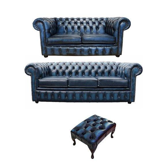 Chesterfield Sofa Leder Textil Sofagarnitur Polster Sitz Garnitur 3+2