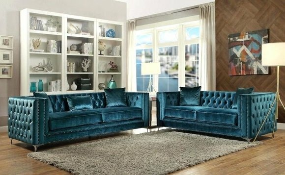 Designer Chesterfield Luxus Villen Möbel Samt Stoff Couchen Sofa