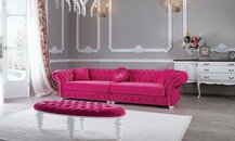 Chesterfield Samt Sofa 5 Sitzer Designer Couchen Couch Textil Stoff Polster Pink