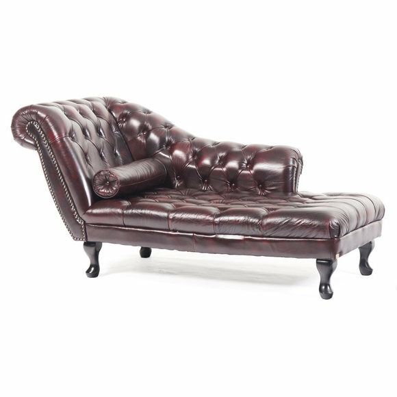 Chesterfield Rot Chaise Lounge Designer Liege Leder Sofa