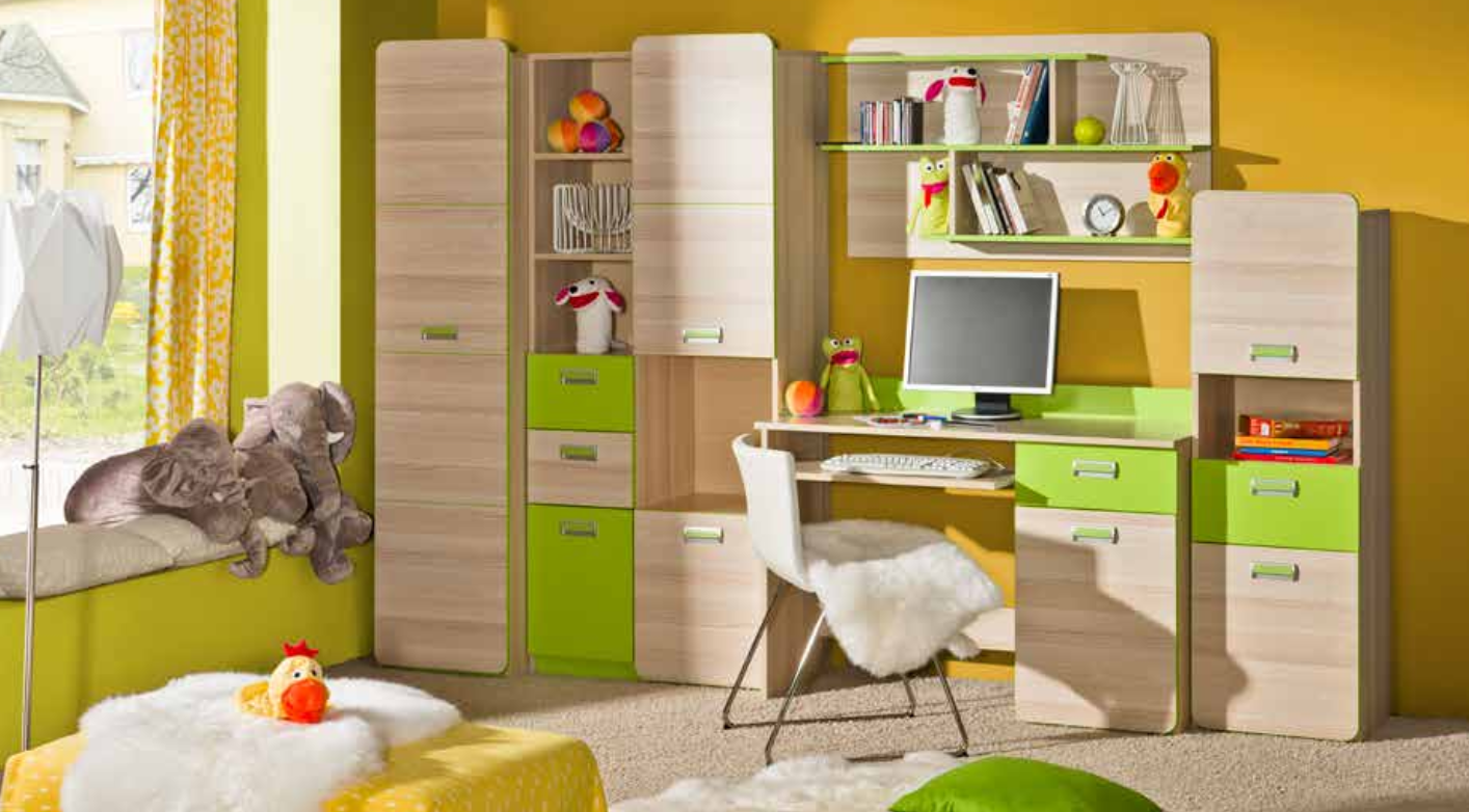 5 teiliges Schlafzimmer Kinder Jugend Zimmer Set Kleiderschrank Schreibtisch
