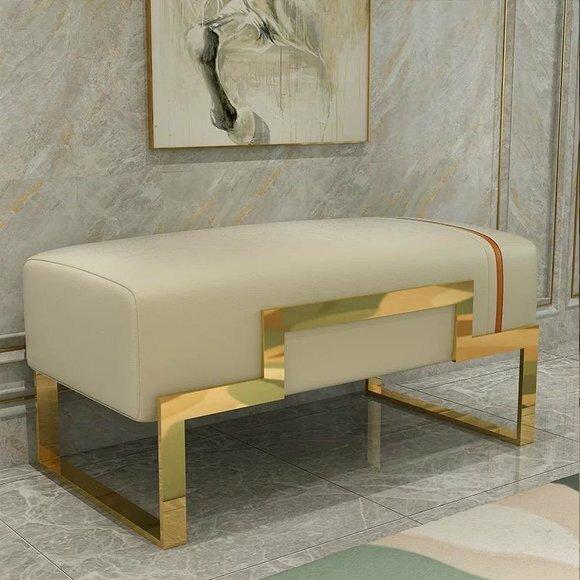 Hocker Polsterhocker Fuß Möbel Wohnen Sitzbänke Sitz Leder Beige Design